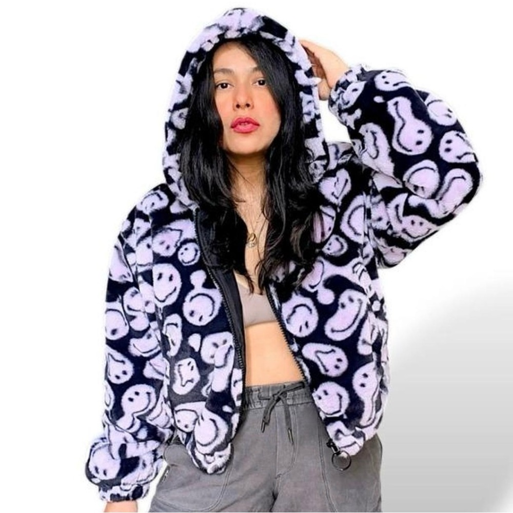 H&M Black and Lavender Teddy Jacket